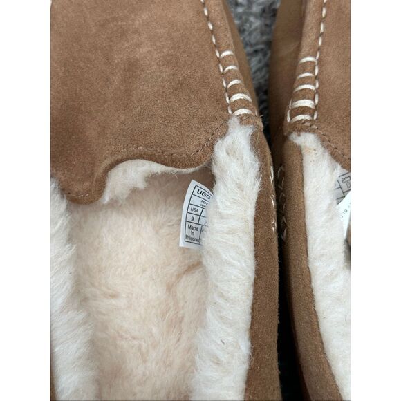 UGG Australia Women's 9 Ansley Chestnut Moccasin Slippers Slip on Shoe Fur Suede - Picture 3 of 10